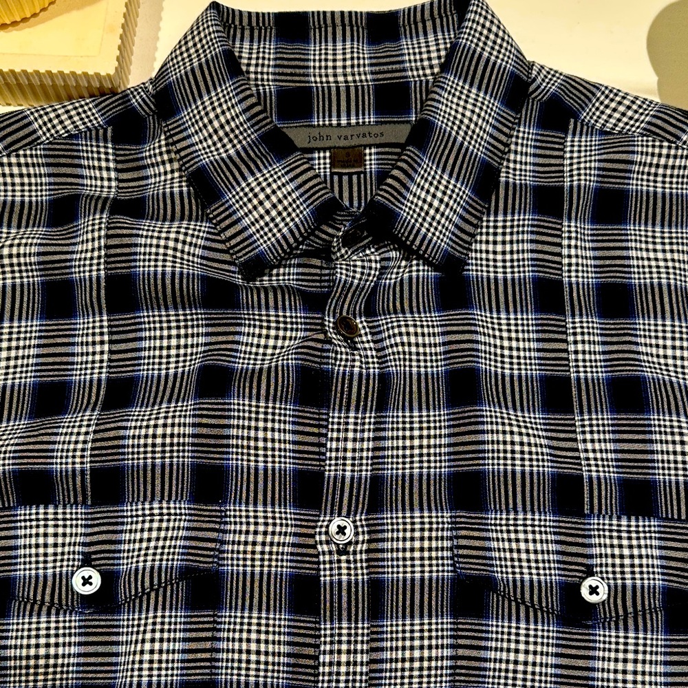 John Varvatos Men's Monochrome Checkered Shirt